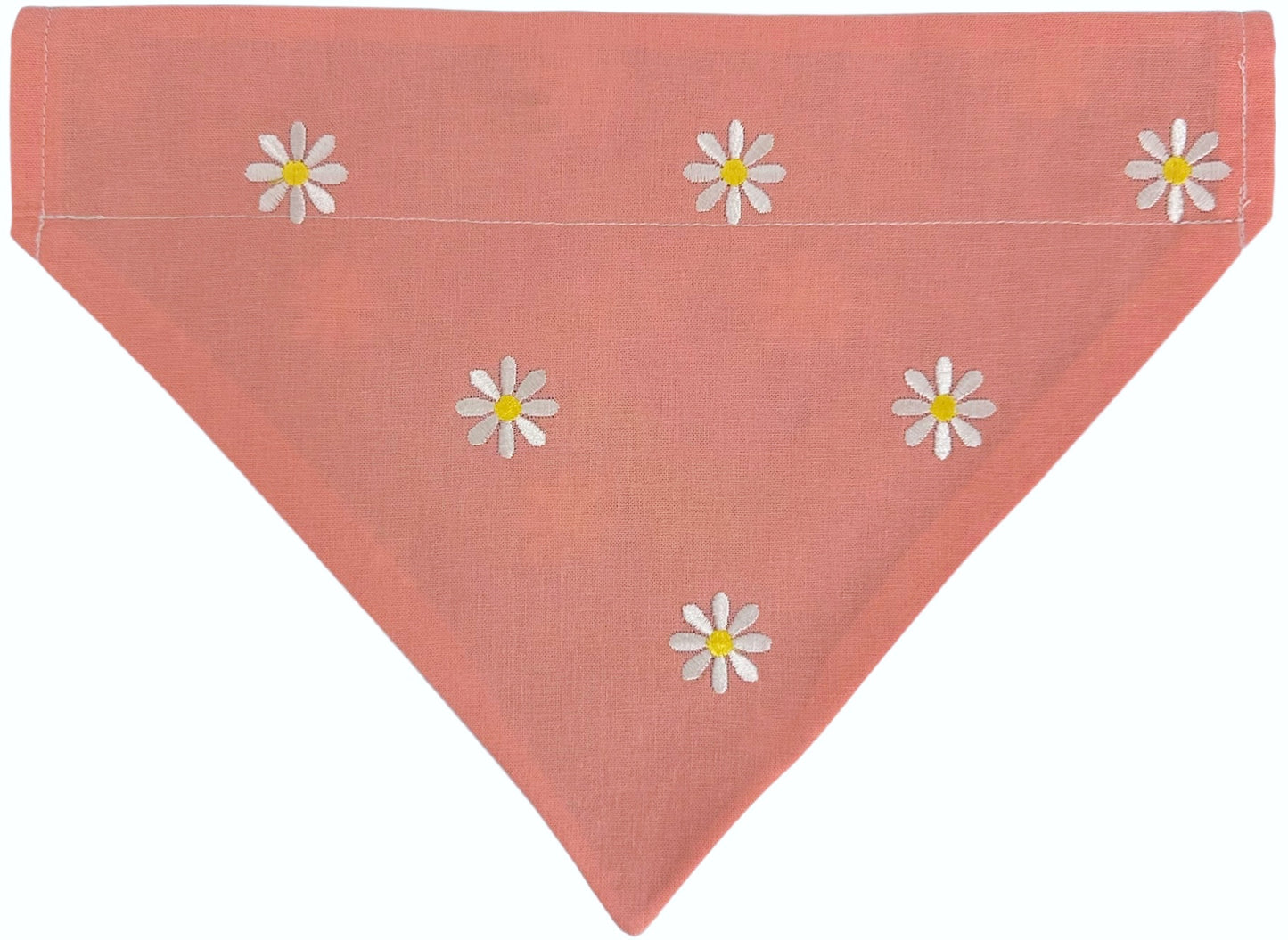 White Embroidered Daisies on Pink and Blue Handmade Reversible Slip-on Bandana