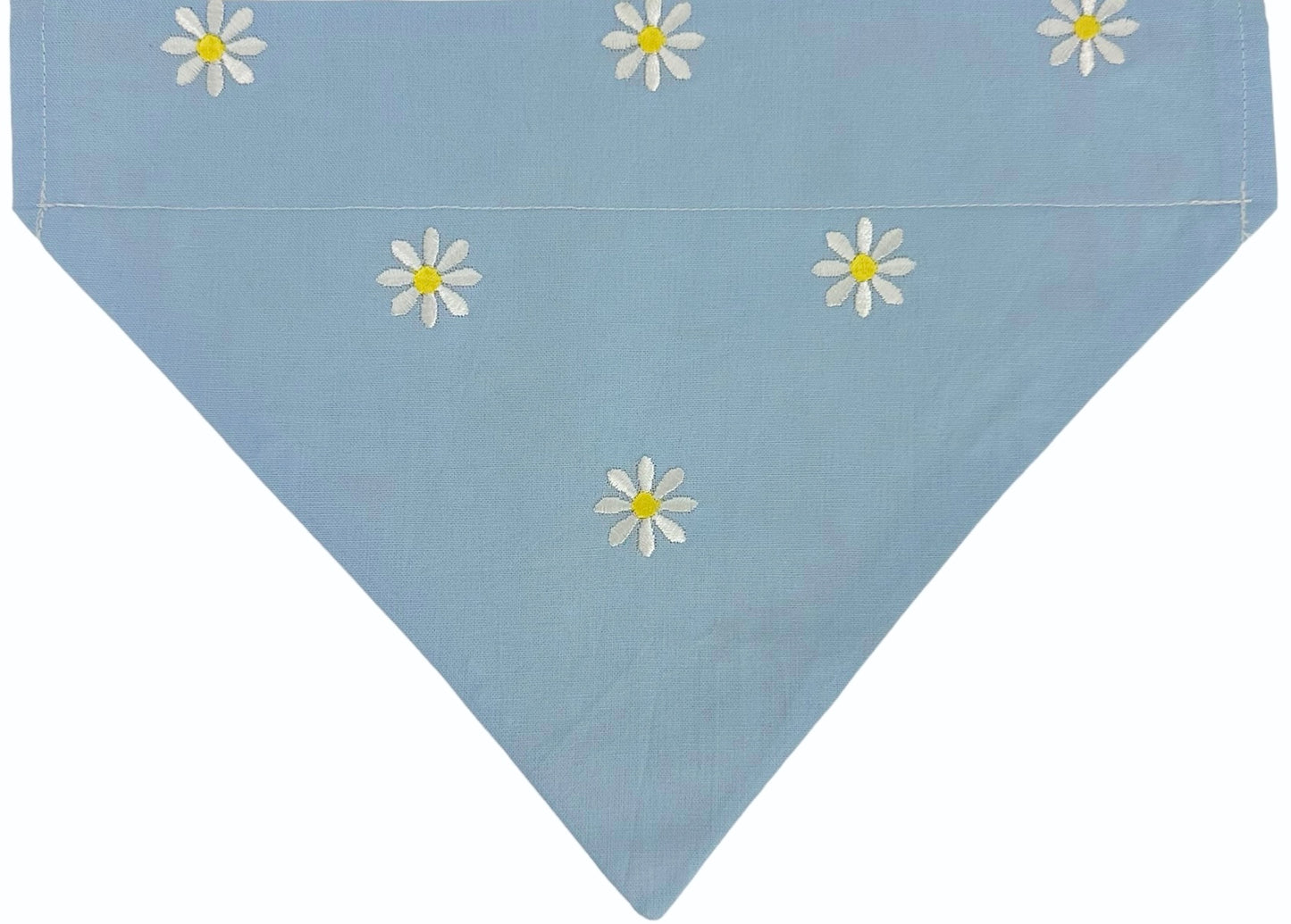 White Embroidered Daisies on Blue and Mini Flowers Handmade Reversible Slip-on Bandana