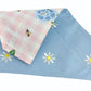 White Embroidered Daisies on Blue and Pink Picnic Handmade Reversible Slip-on Bandana