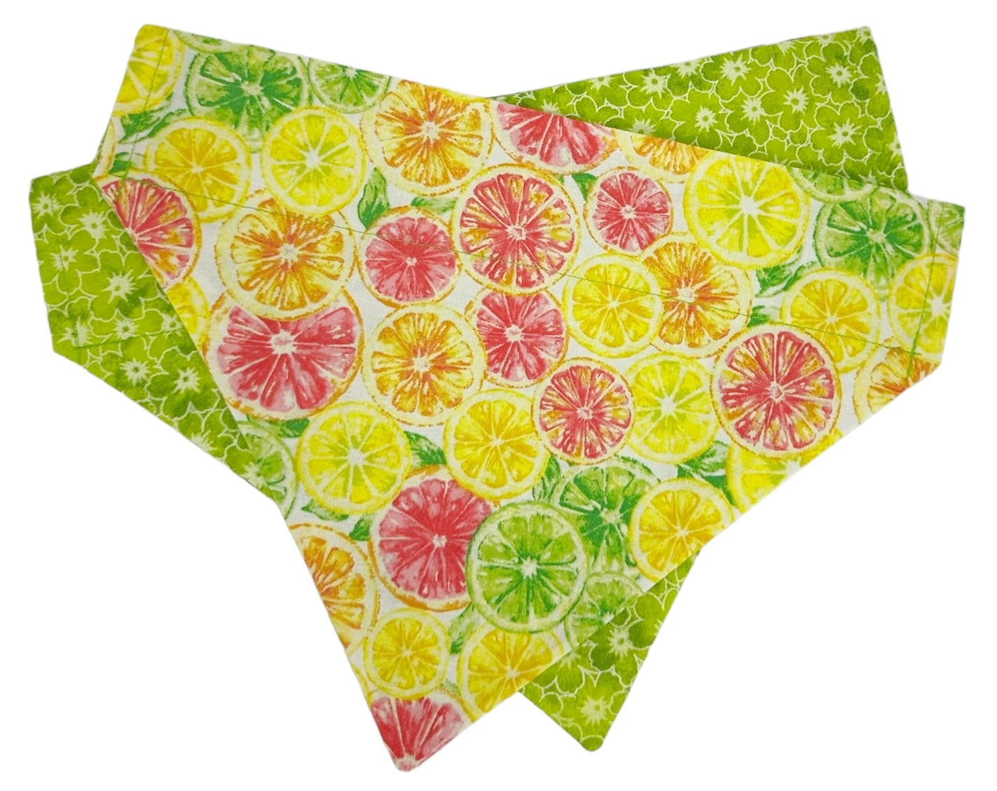 Citrus and Green Flowers Handmade Reversible Slip-on Bandana