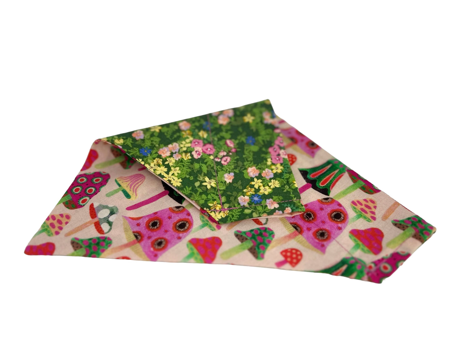 Garden Flowers and Mushrooms Handmade Reversible Slip-on Bandana