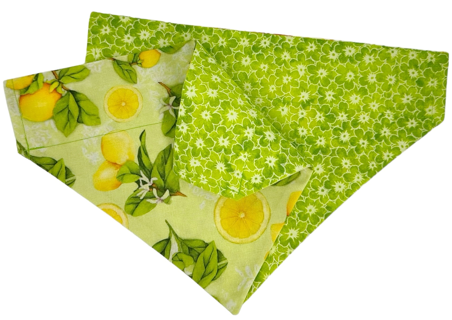 Lemon Blossoms and Green Flowers Handmade Reversible Slip-on Bandana