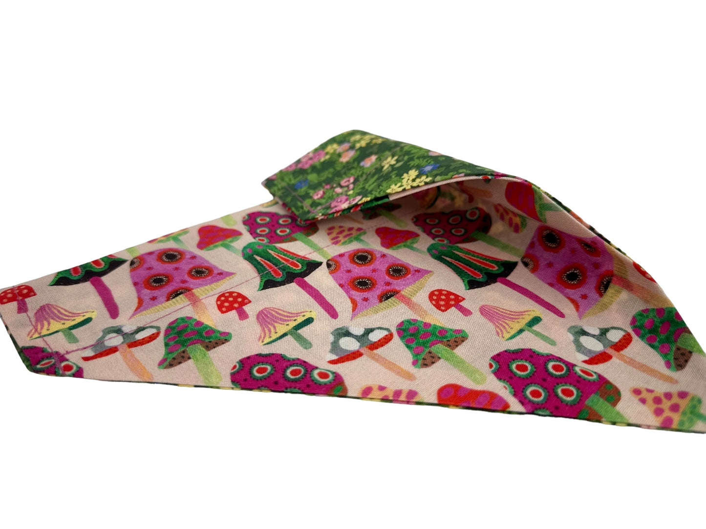 Garden Flowers and Mushrooms Handmade Reversible Slip-on Bandana