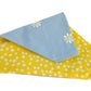 White Embroidered Daisies on Blue and Mini Flowers Handmade Reversible Slip-on Bandana