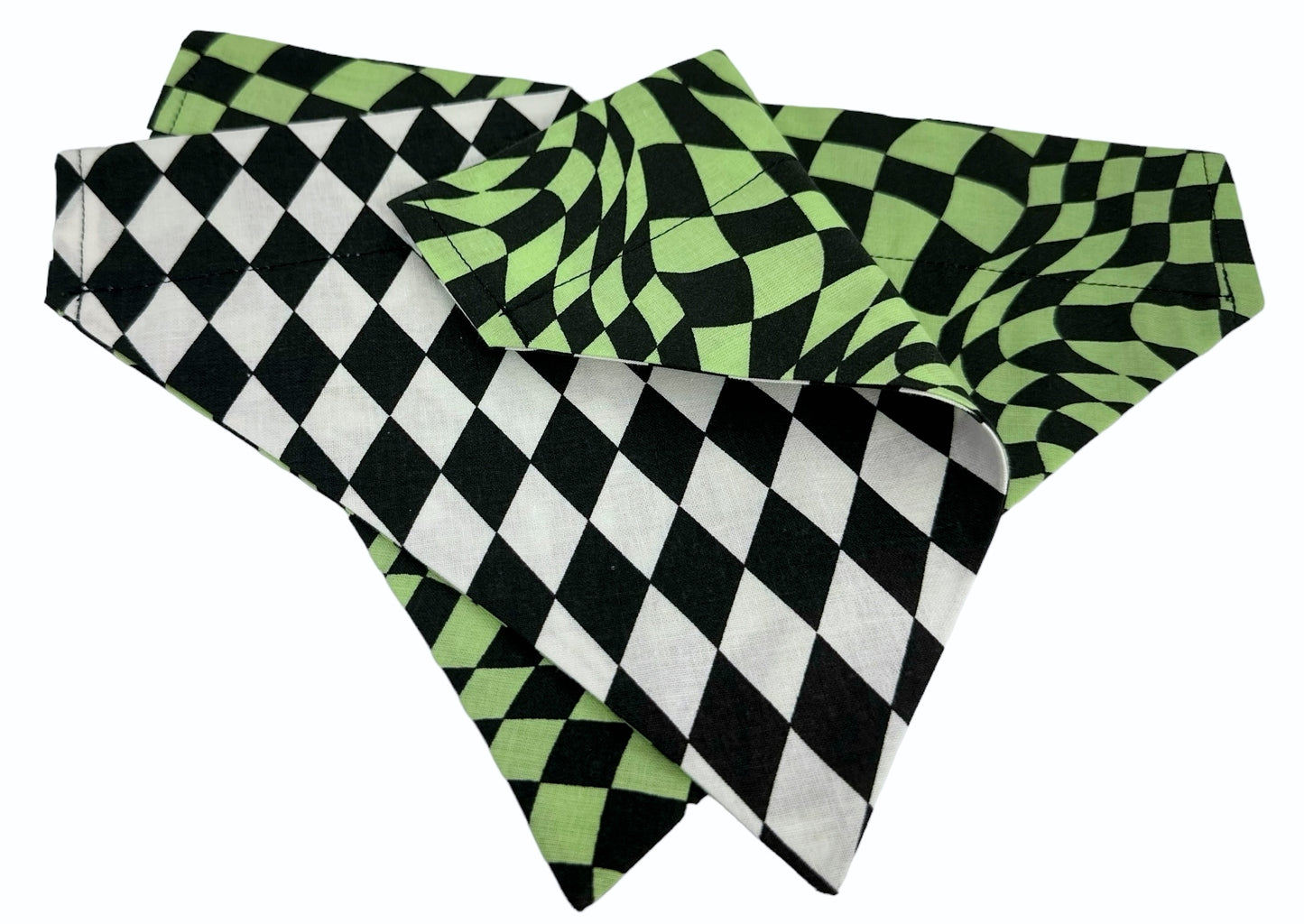 Harlequin and Warped Plaid Handmade Reversible Slip-on Bandana