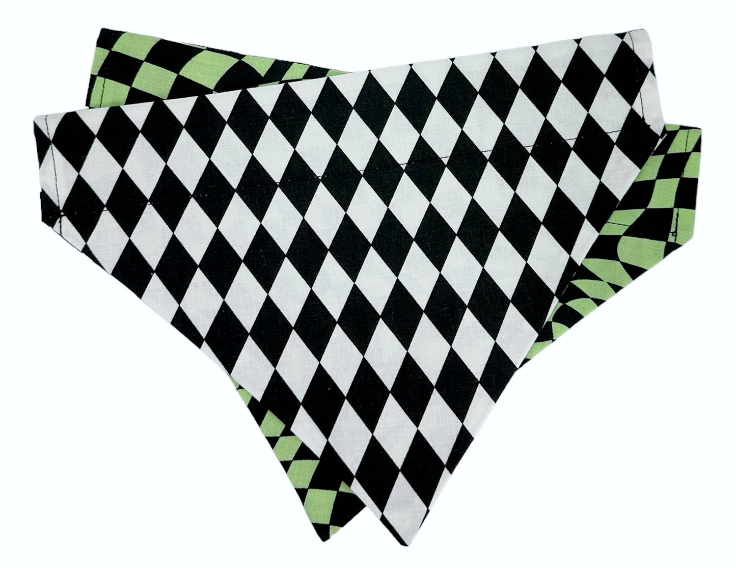 Harlequin and Warped Plaid Handmade Reversible Slip-on Bandana