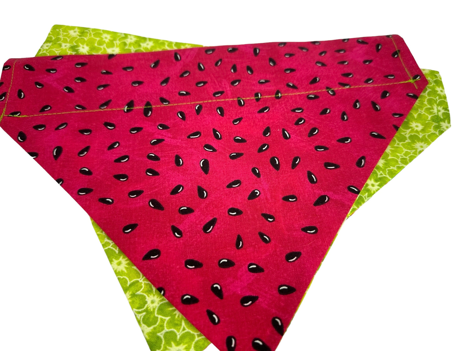 Watermelon and Green Flowers Handmade Reversible Slip-on Bandana