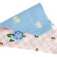 White Embroidered Daisies on Blue and Pink Picnic Handmade Reversible Slip-on Bandana