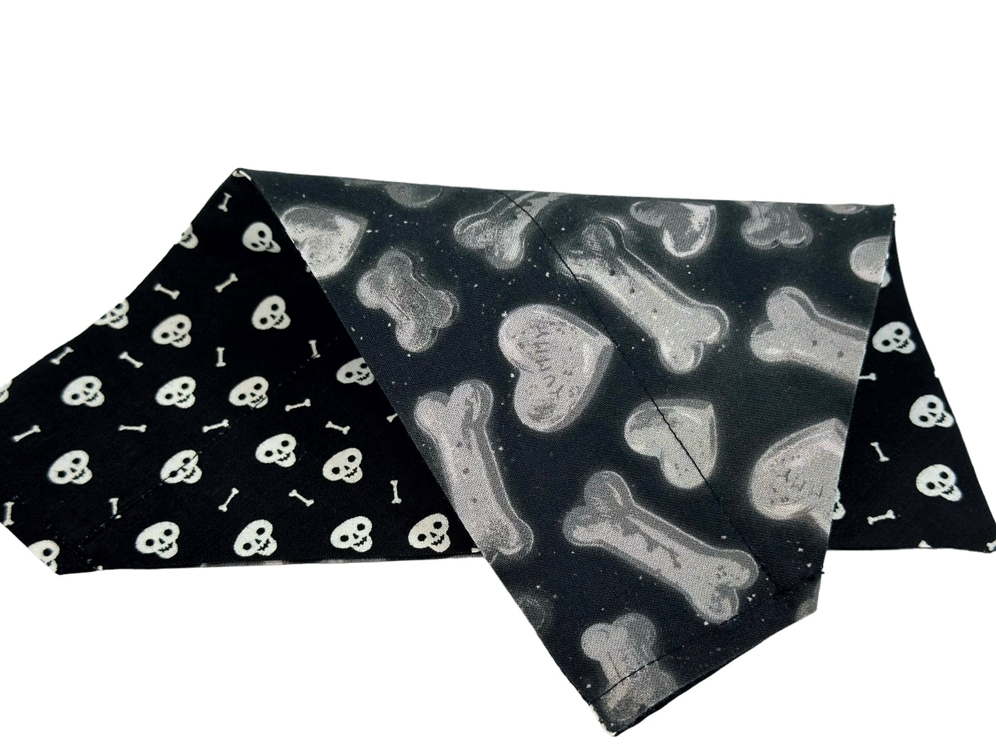 Biscuits and Glow-in-the-Dark Bones Handmade Reversible Slip-on Bandana