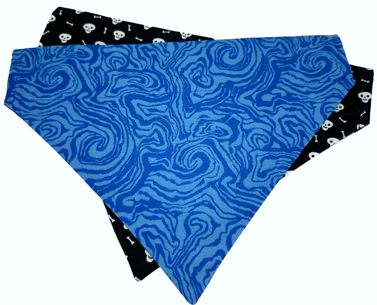 Geode Blue and Glow-in-the-Dark Bones Handmade Reversible Slip-on Bandana