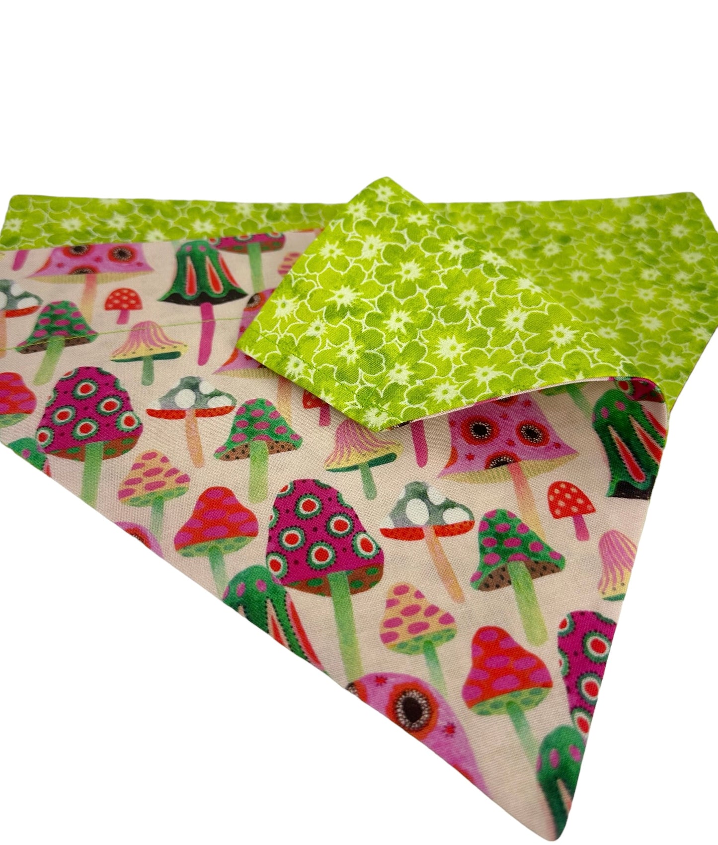 Mushrooms and Green Flowers Handmade Reversible Slip-on Bandana