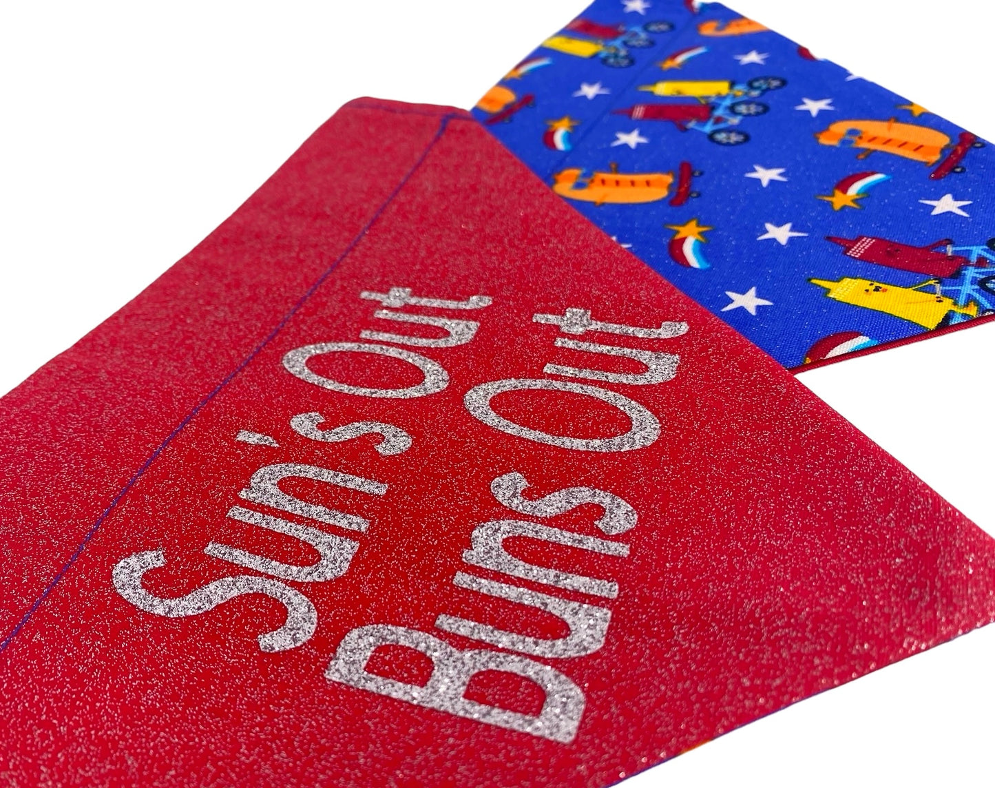 Glitter Sun’s Out Buns Out Handmade Reversible Slip-on Bandana