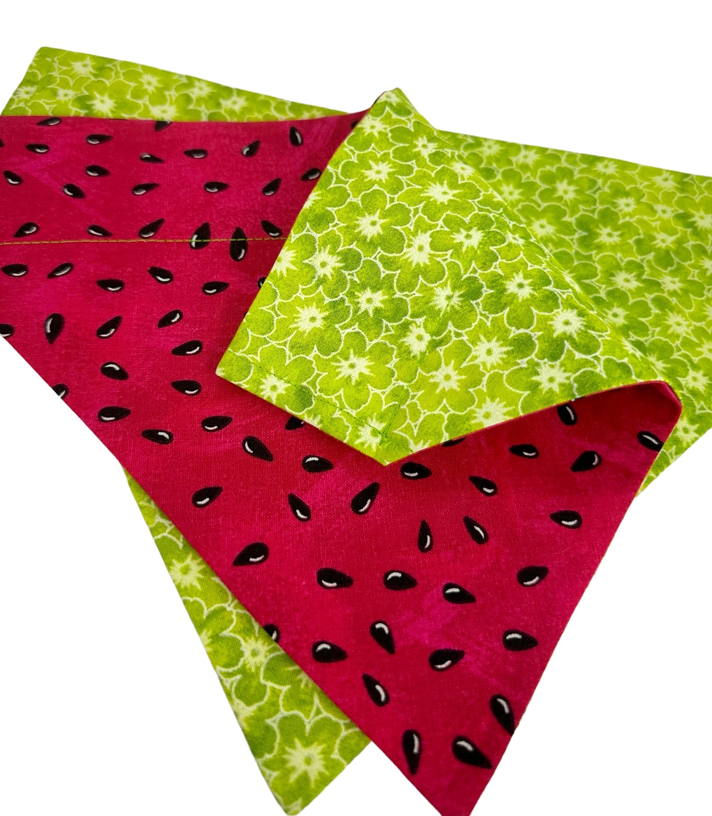 Watermelon and Green Flowers Handmade Reversible Slip-on Bandana