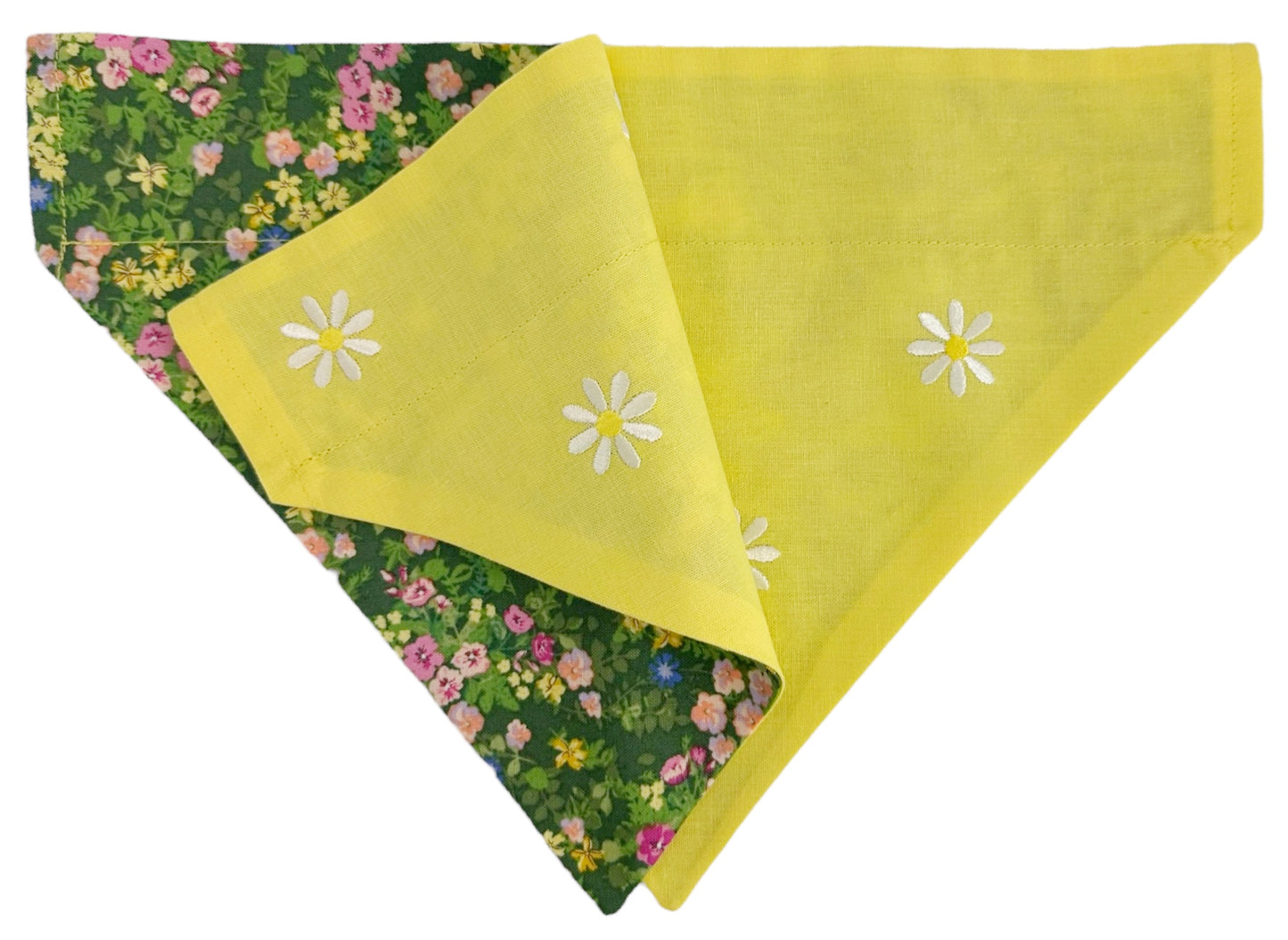 Embroidered Daisies and Forest Flowers Handmade Reversible Slip-on Bandana