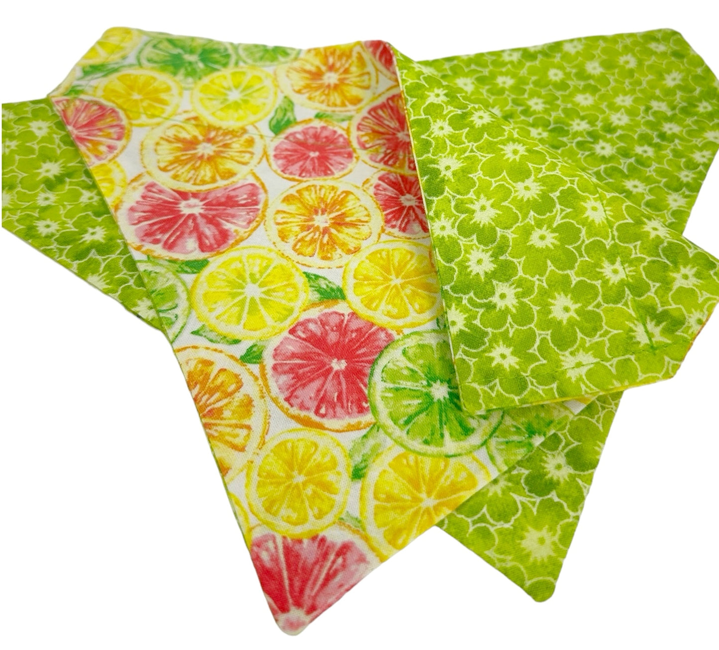 Citrus and Green Flowers Handmade Reversible Slip-on Bandana