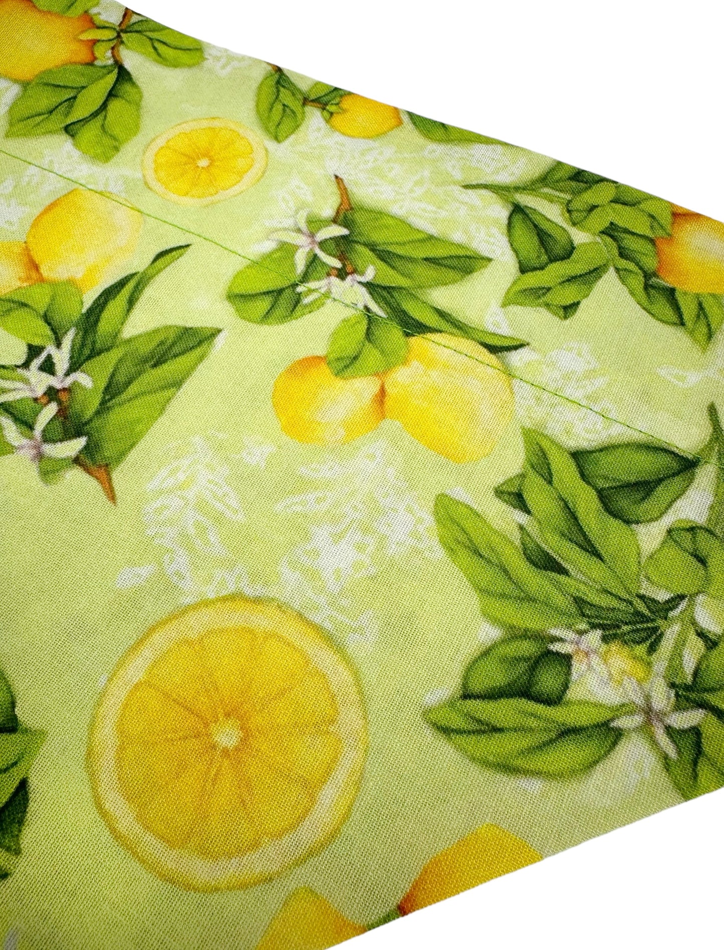 Lemon Blossoms and Green Flowers Handmade Reversible Slip-on Bandana