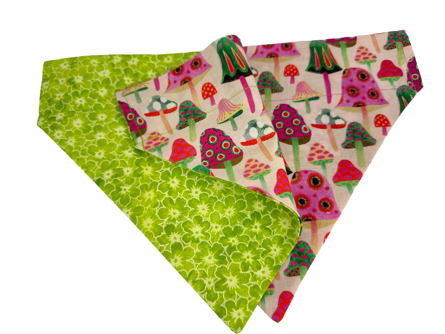 Mushrooms and Green Flowers Handmade Reversible Slip-on Bandana