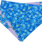 Golden Blue Flowers Handmade Reversible Slip-on Bandana