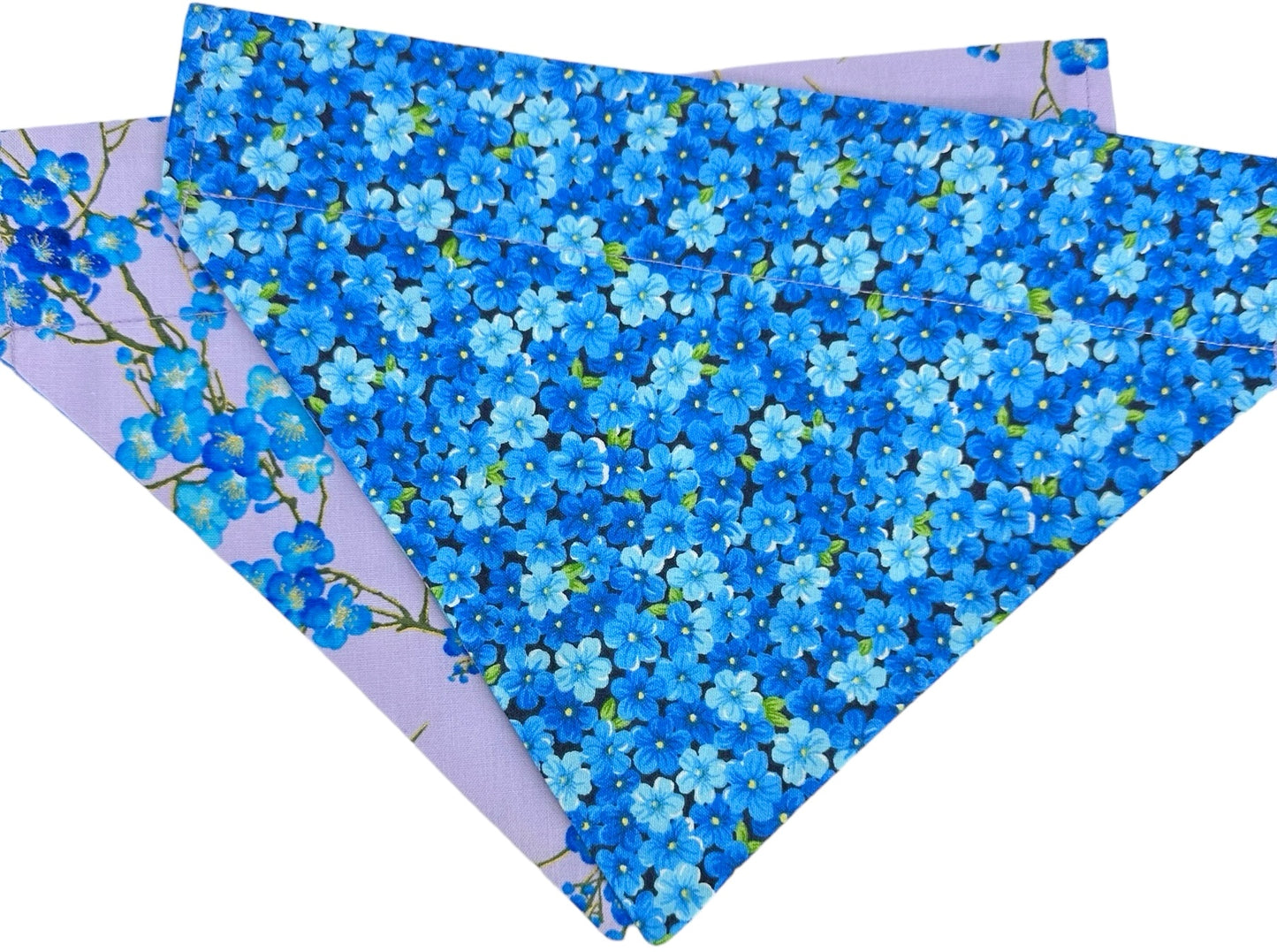 Golden Blue Flowers Handmade Reversible Slip-on Bandana