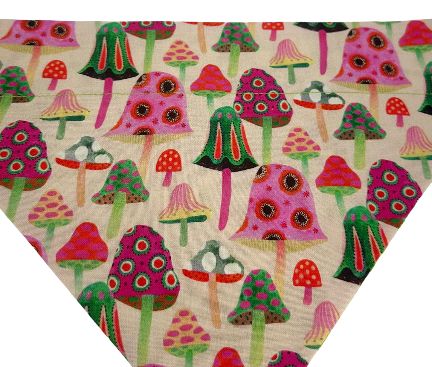 Mushrooms and Green Flowers Handmade Reversible Slip-on Bandana