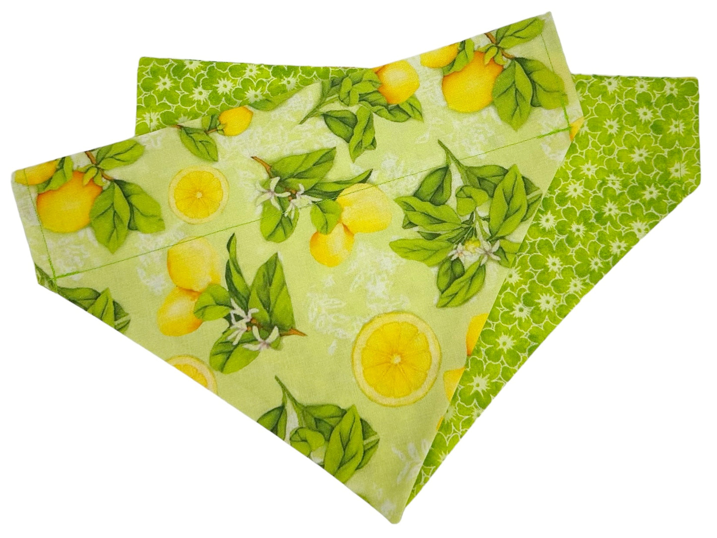 Lemon Blossoms and Green Flowers Handmade Reversible Slip-on Bandana