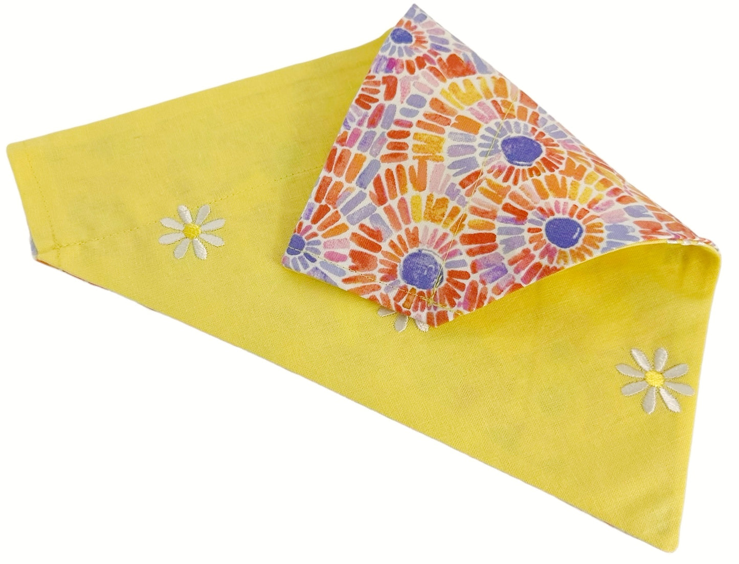 Yellow Daisies and Mosaics Handmade Reversible Slip-on Bandana