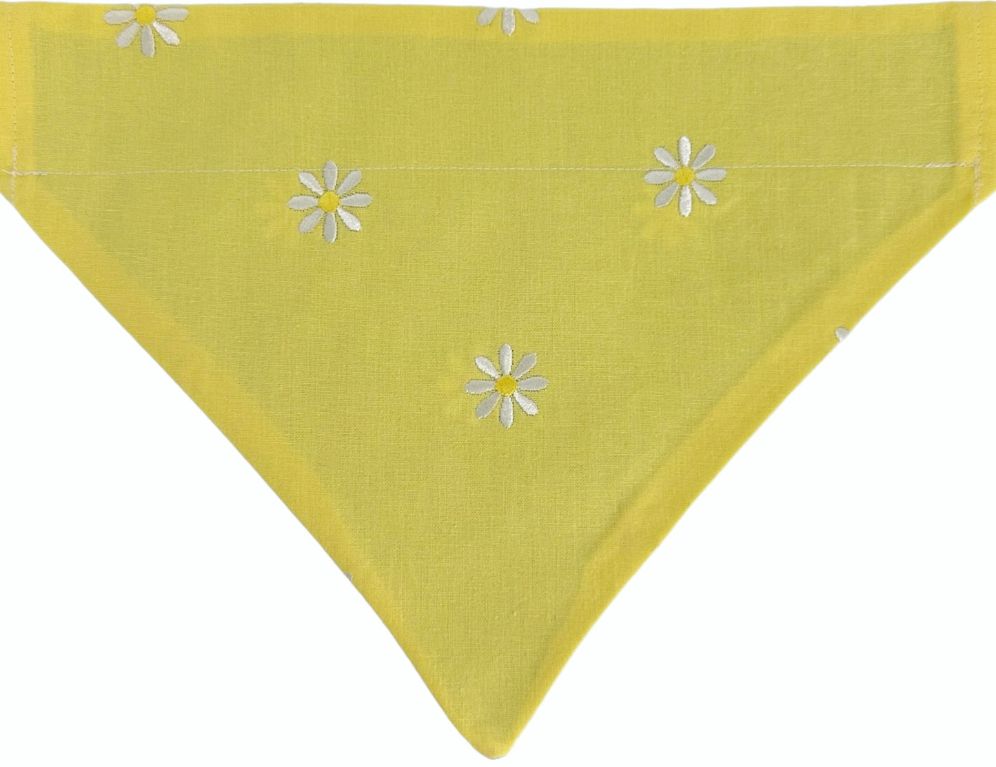 White Embroidered Daisies on Yellow and Blue Handmade Reversible Slip-on Bandana