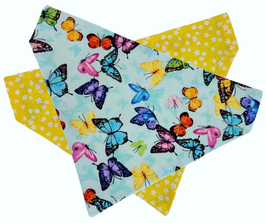 Butterflies and Yellow Flowers Handmade Reversible Slip-on Bandana