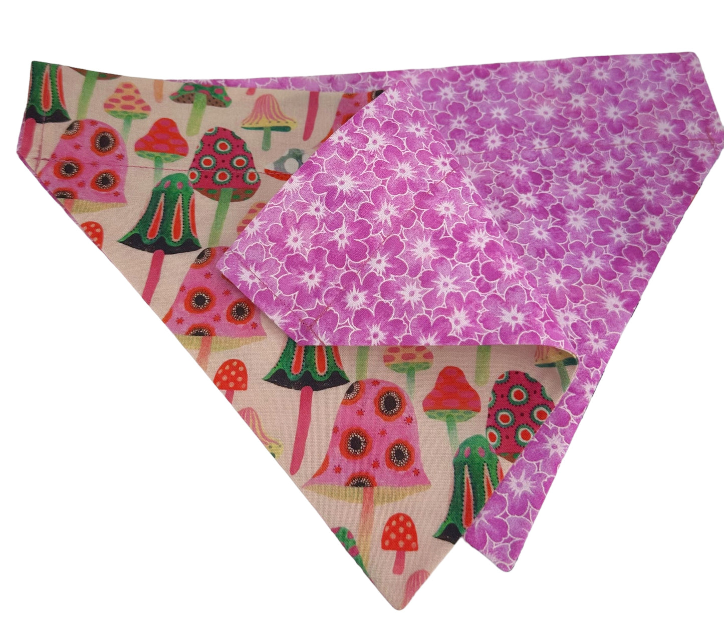 Flowers and Mushrooms Handmade Reversible Slip-on Bandana