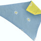 White Embroidered Daisies on Yellow and Blue Handmade Reversible Slip-on Bandana