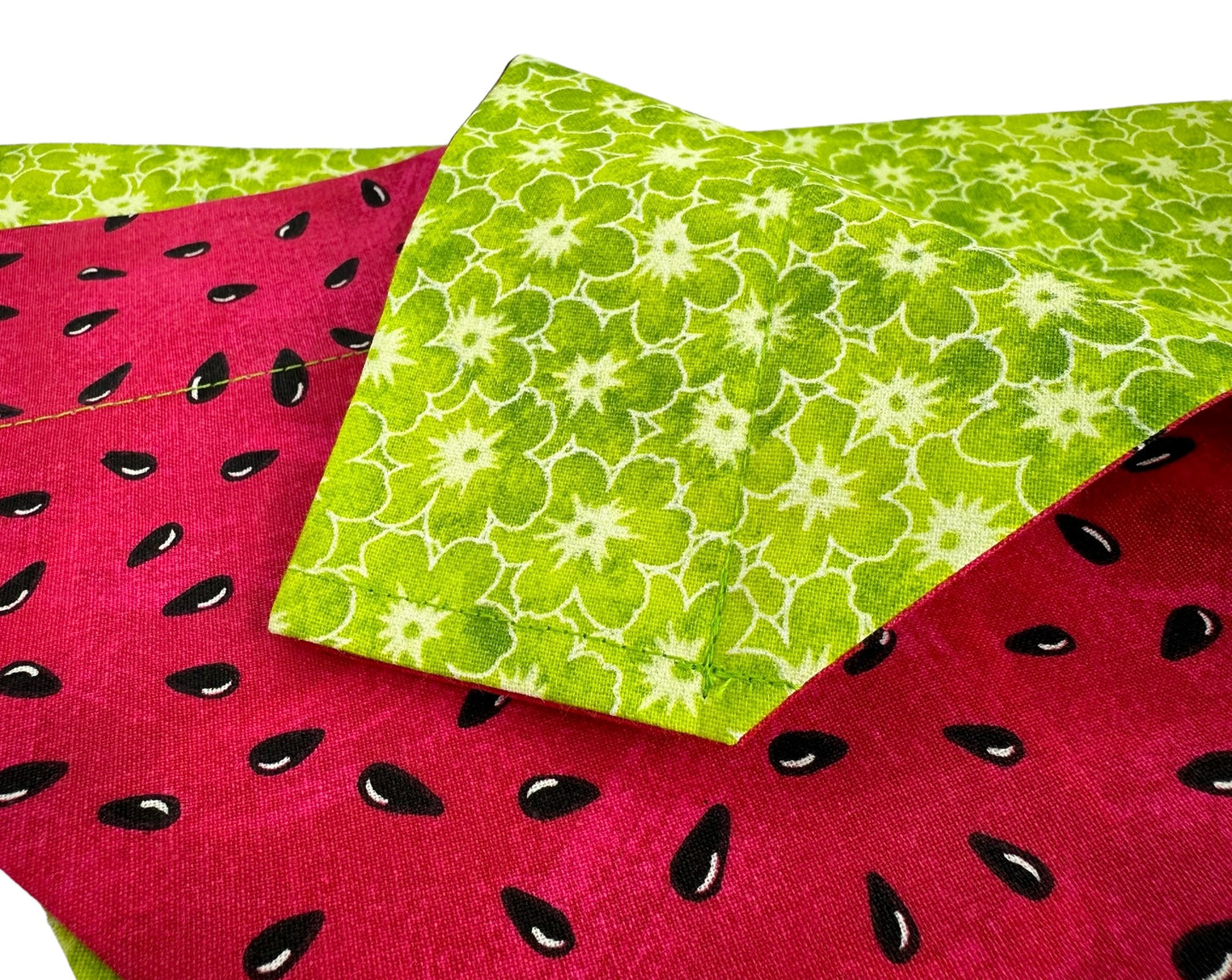 Watermelon and Green Flowers Handmade Reversible Slip-on Bandana