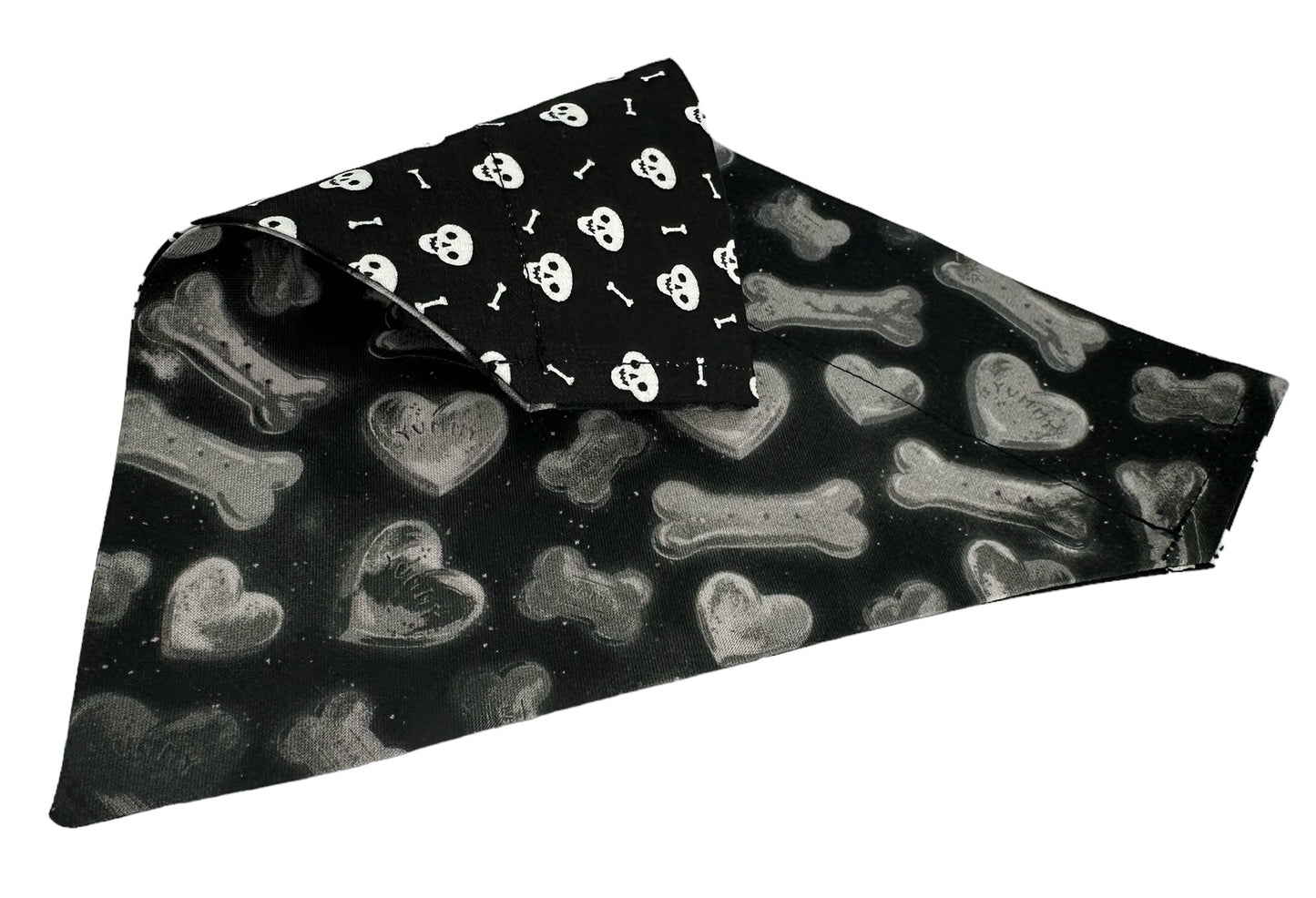 Biscuits and Glow-in-the-Dark Bones Handmade Reversible Slip-on Bandana