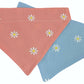 White Embroidered Daisies on Pink and Blue Handmade Reversible Slip-on Bandana