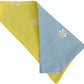 White Embroidered Daisies on Yellow and Blue Handmade Reversible Slip-on Bandana