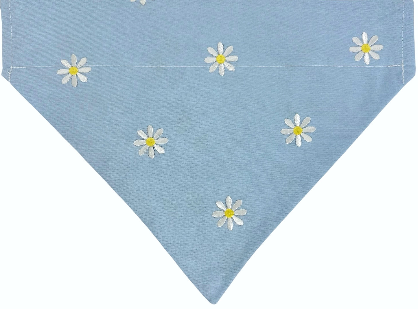 White Embroidered Daisies on Blue and Pink Picnic Handmade Reversible Slip-on Bandana