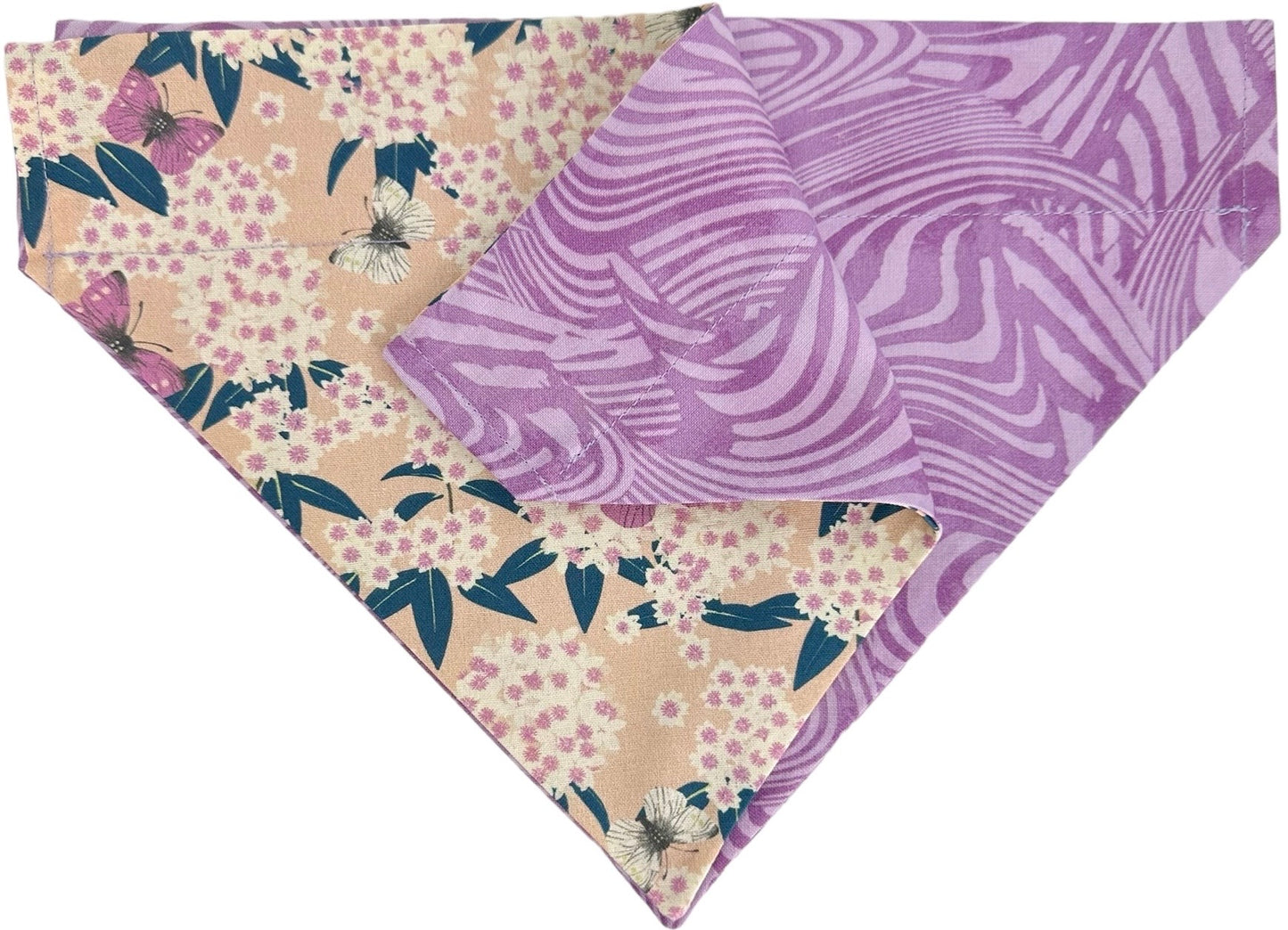 Butterflies and Purple Marble Handmade Reversible Slip-on Bandana