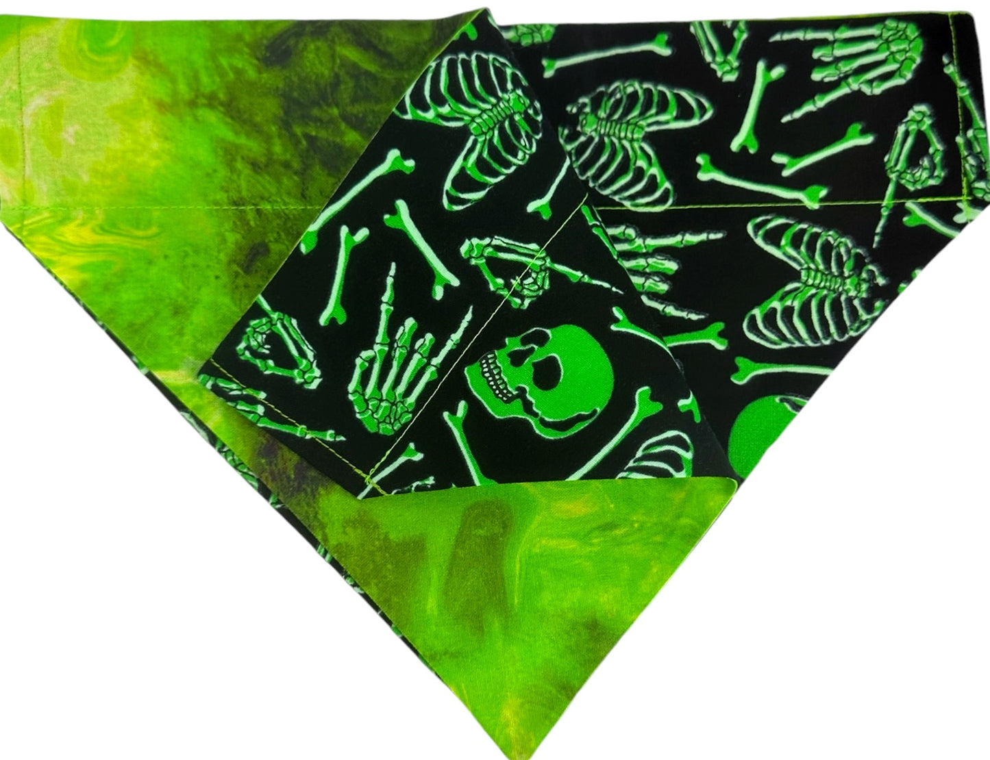 Acid Skull and Bones Glow-In-The-Dark Handmade Reversible Slip-on Bandana