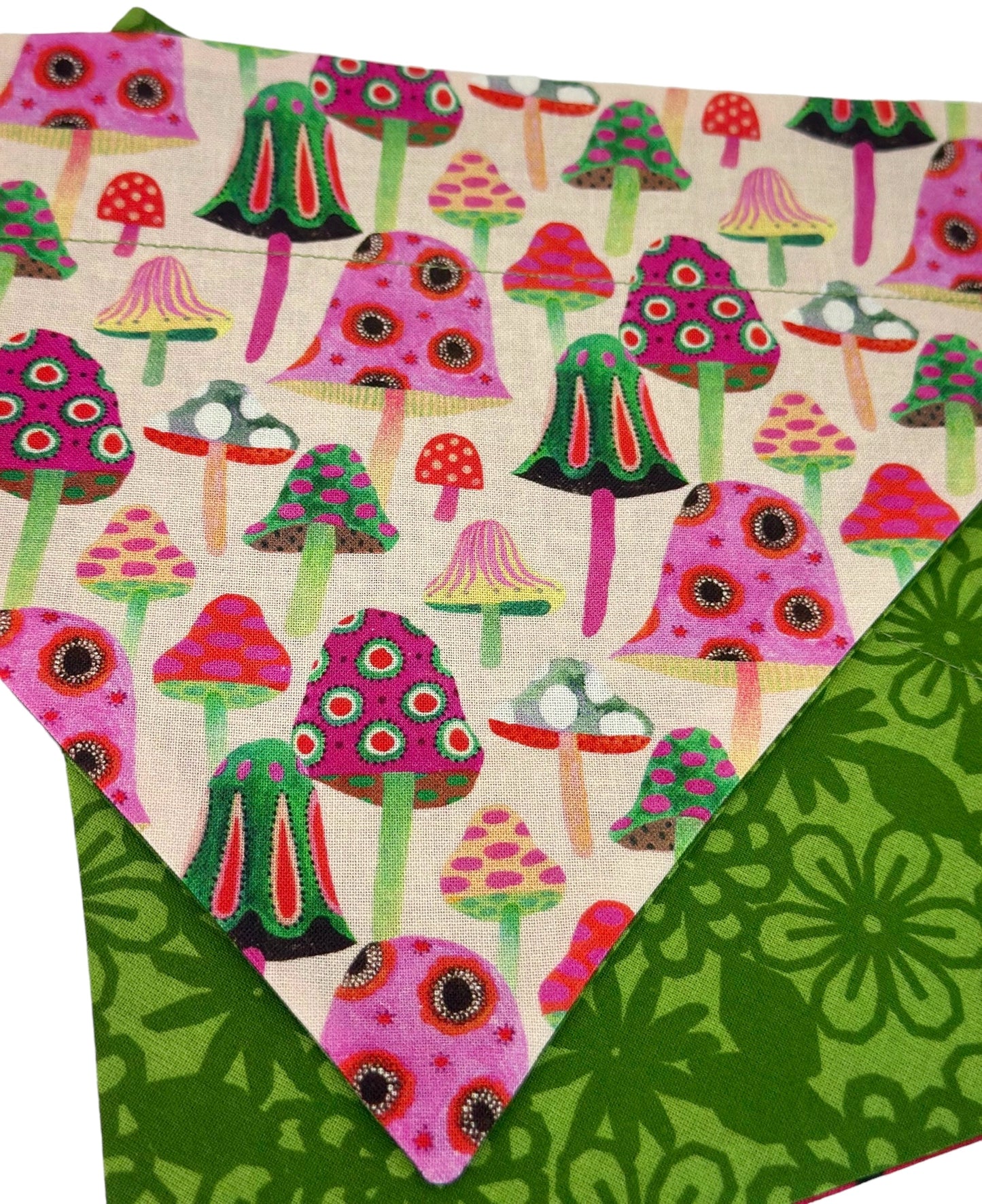 Mushrooms and Flowers Handmade Reversible Slip-on Bandana