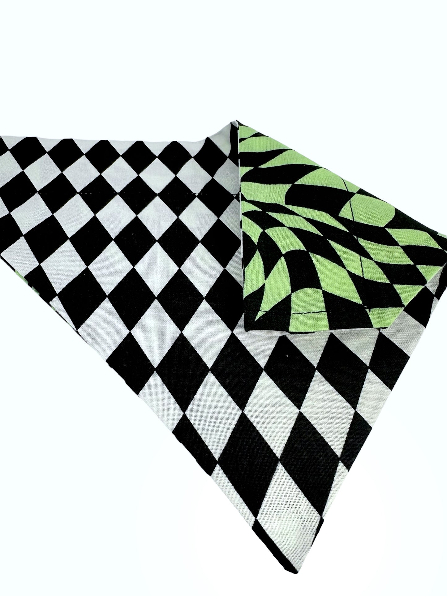 Harlequin and Warped Plaid Handmade Reversible Slip-on Bandana