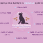A lavender colored info chart with the Barkin Dog Bakery logo in the middle that states, "Barkin Dog Bakery Is Proudly Free Of". Corn-free, free of added sugars, grain-free, free of artificial preservatives, dairy-free, free of added salts, soy-free, and gluten-free.