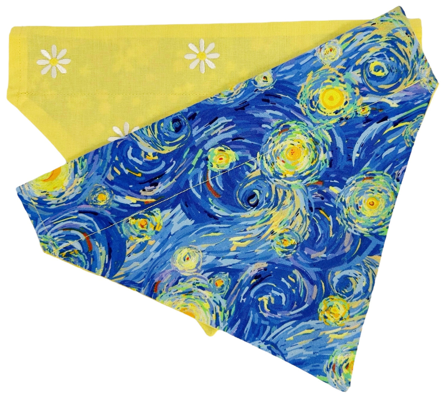 Starry Night and Daisies Handmade Reversible Slip-on Bandana