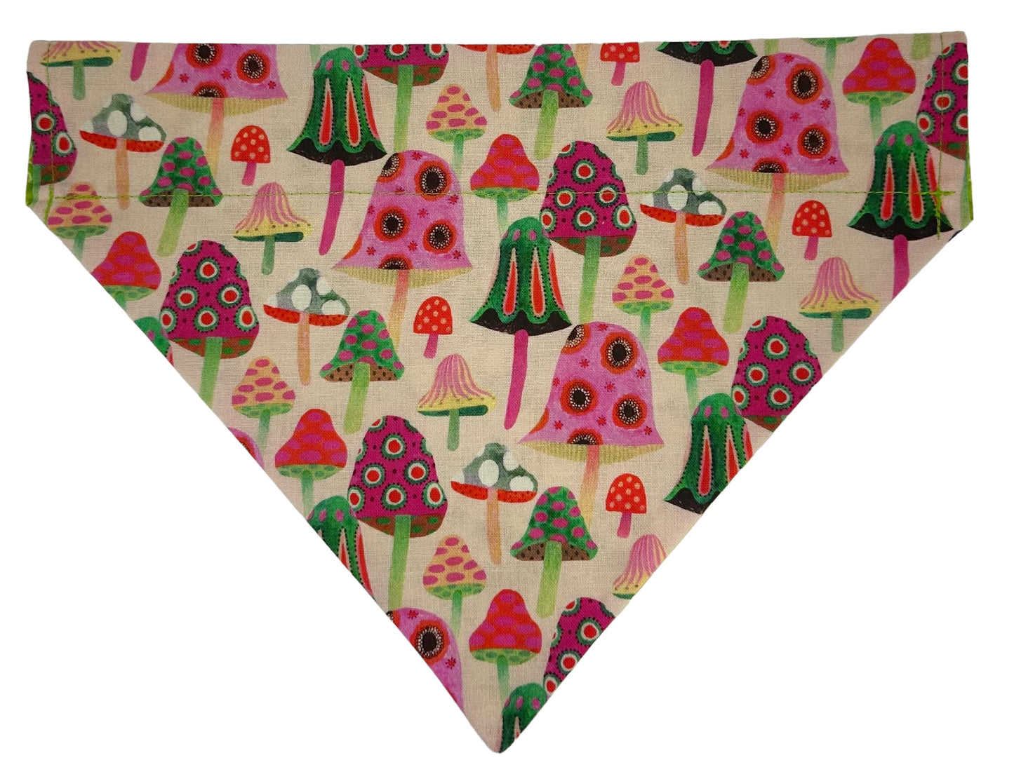 Mushrooms and Green Flowers Handmade Reversible Slip-on Bandana