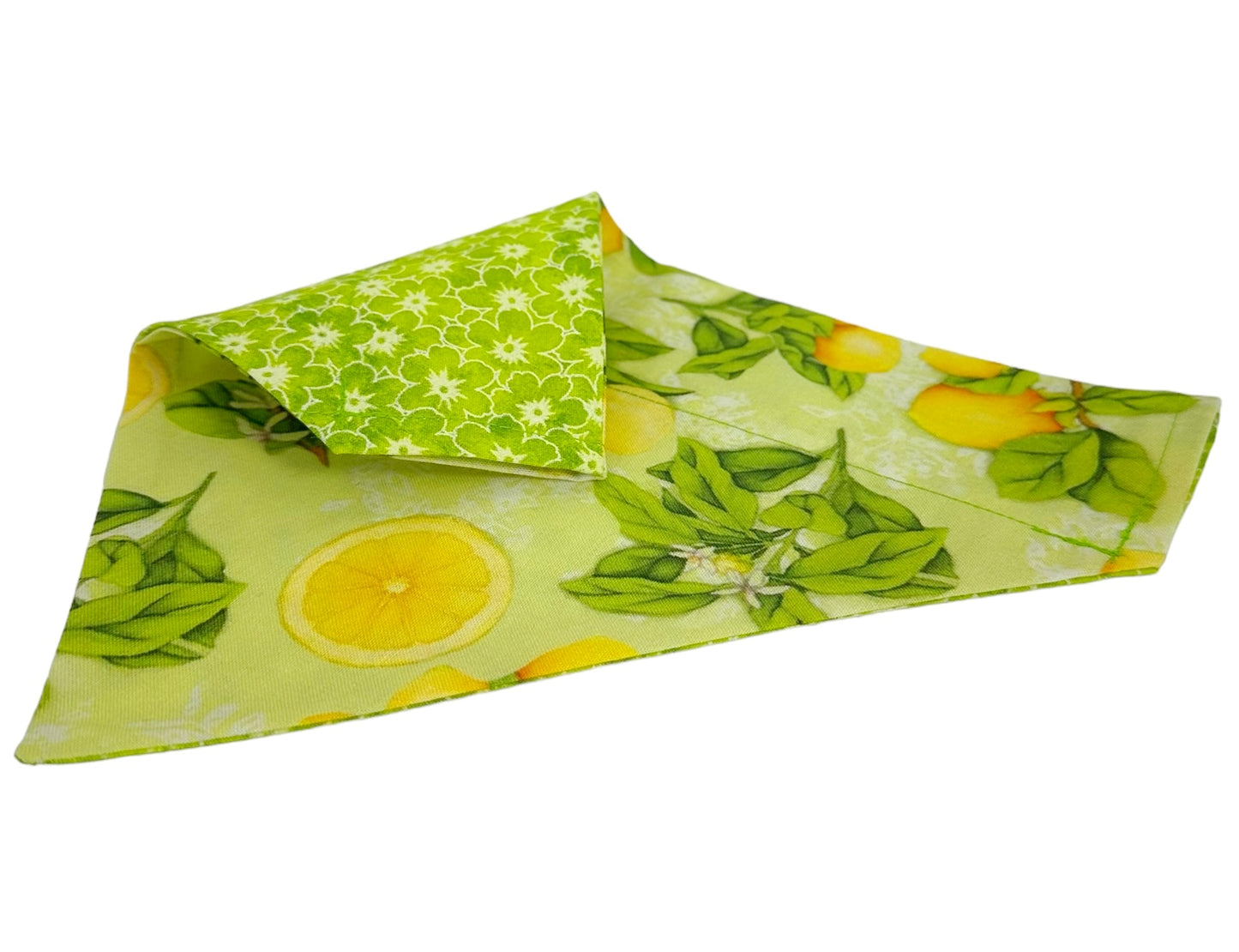 Lemon Blossoms and Green Flowers Handmade Reversible Slip-on Bandana