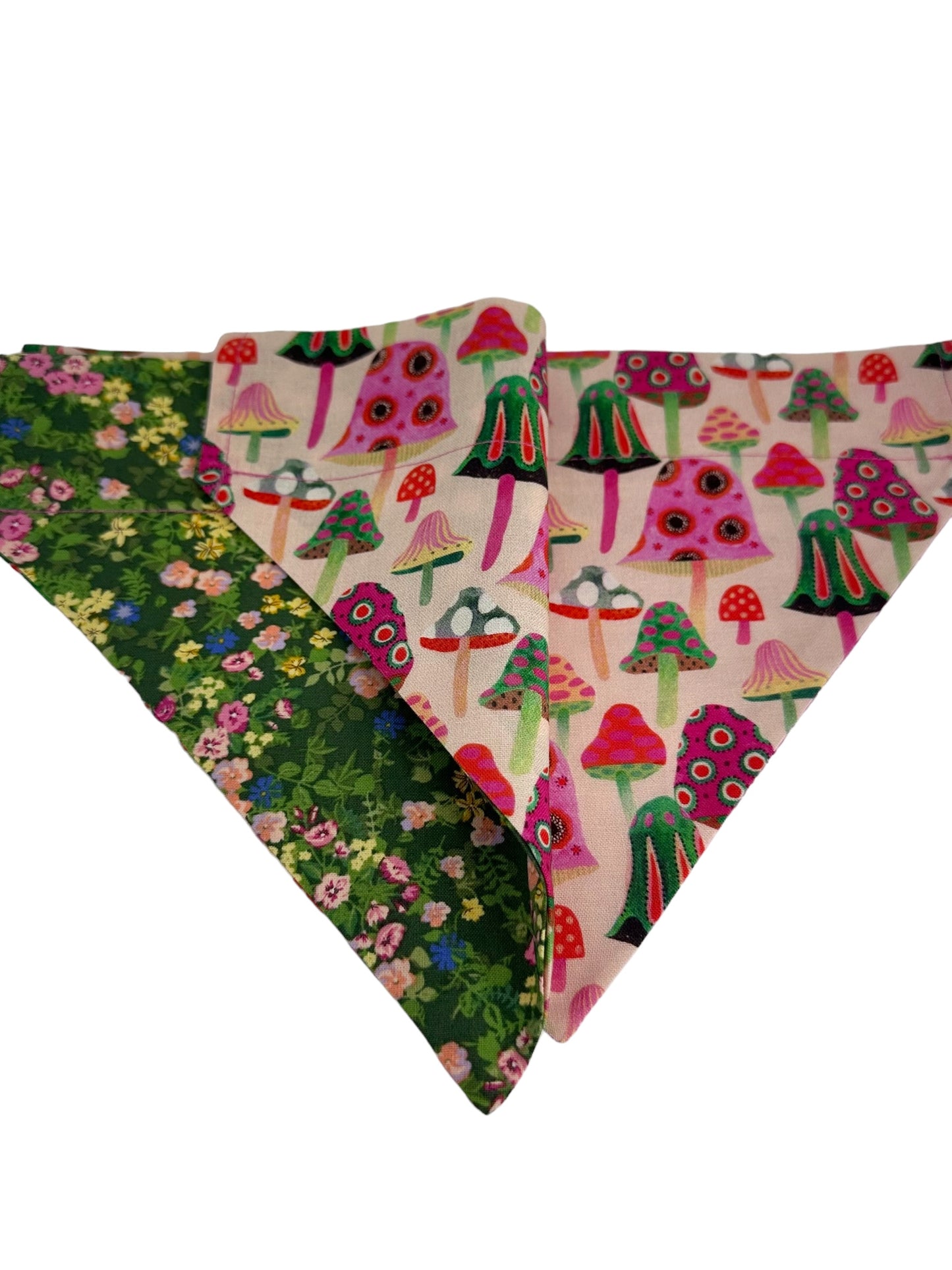 Garden Flowers and Mushrooms Handmade Reversible Slip-on Bandana