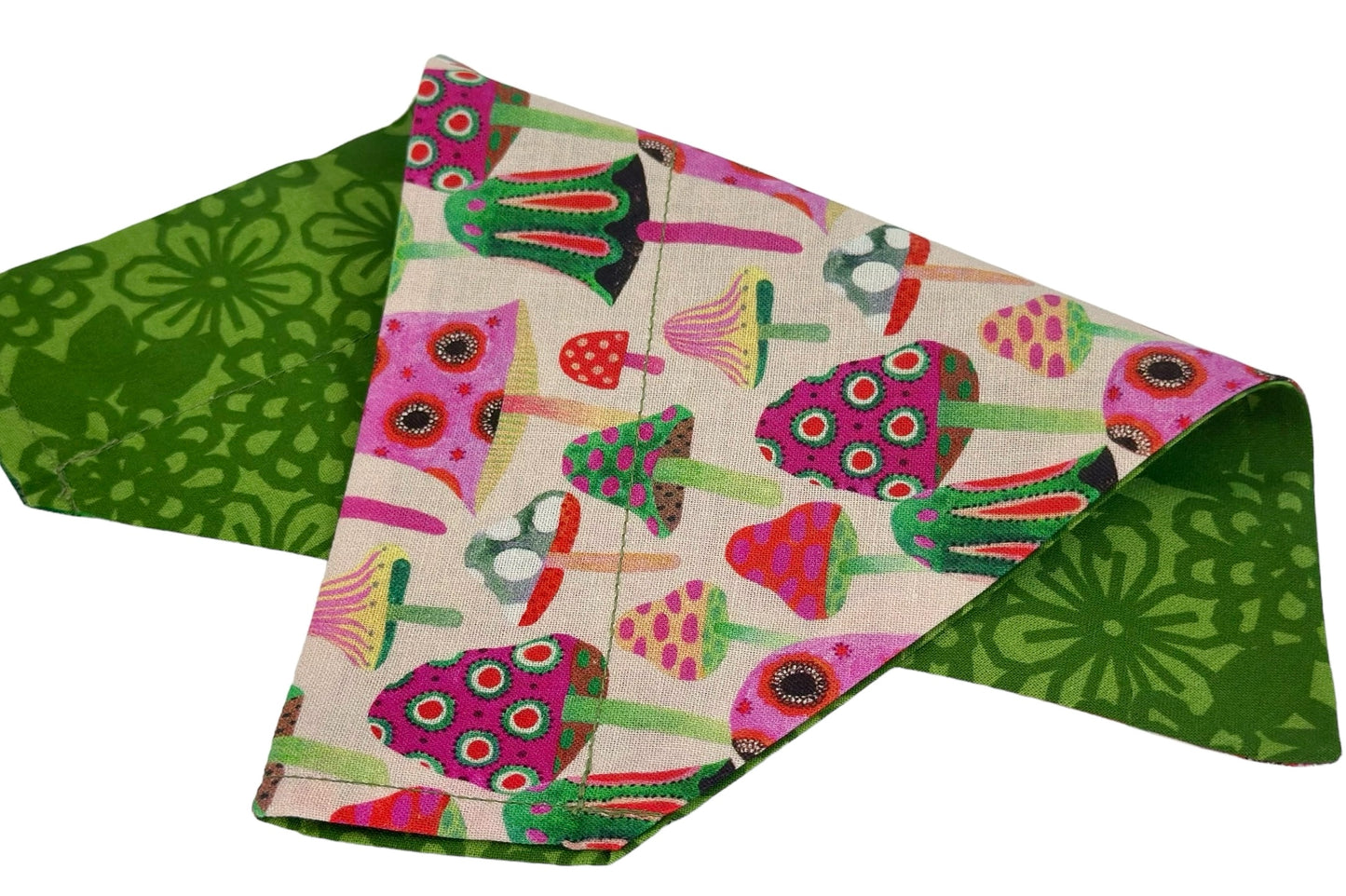 Mushrooms and Flowers Handmade Reversible Slip-on Bandana