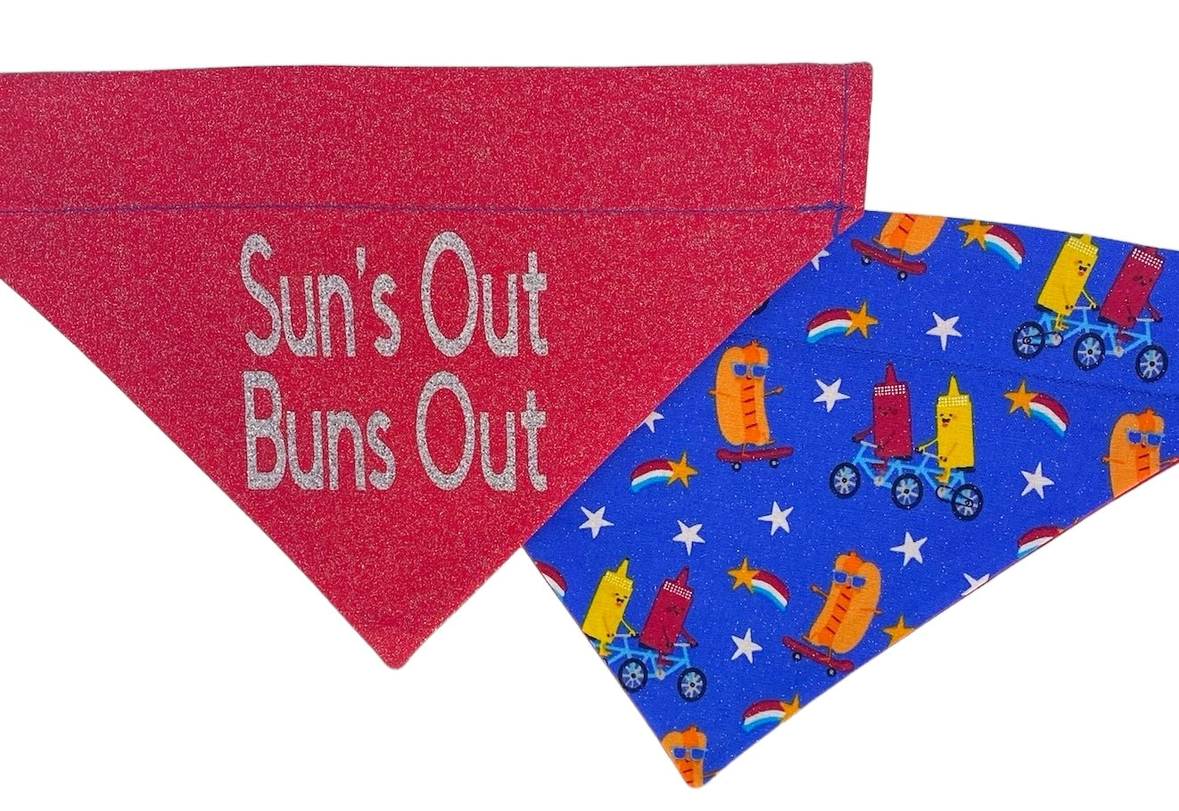 Glitter Sun’s Out Buns Out Handmade Reversible Slip-on Bandana