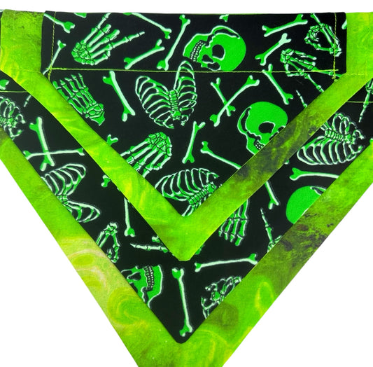 Acid Skull and Bones Glow-In-The-Dark Handmade Reversible Slip-on Bandana