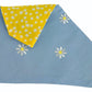 White Embroidered Daisies on Blue and Mini Flowers Handmade Reversible Slip-on Bandana