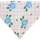 White Embroidered Daisies on Blue and Pink Picnic Handmade Reversible Slip-on Bandana