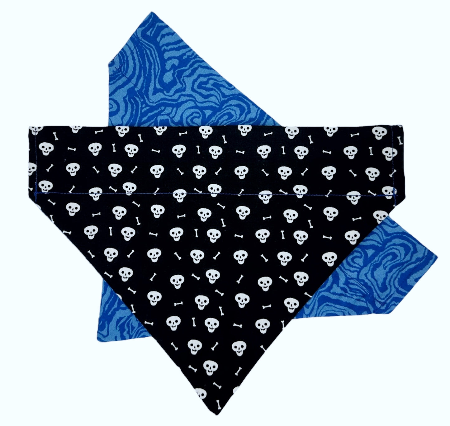 Geode Blue and Glow-in-the-Dark Bones Handmade Reversible Slip-on Bandana